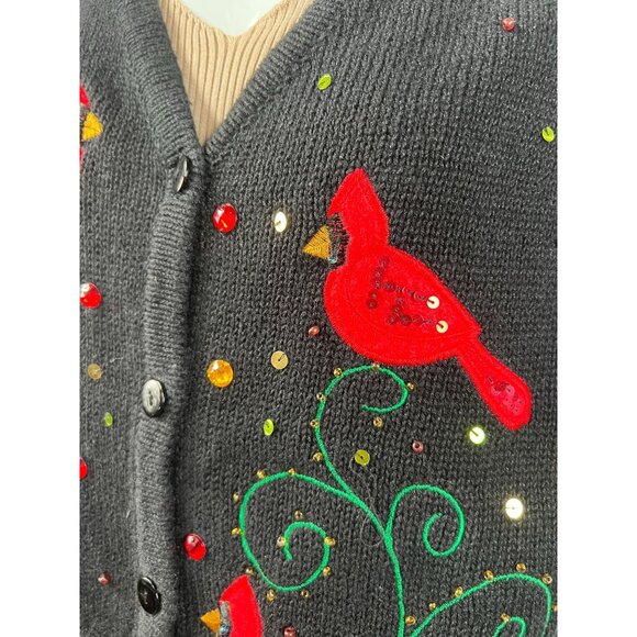 Kim Rogers Womens Festive Cardinal Embroidered Sweater Vest Black Size L - Picture 16 of 16